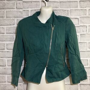 Green White House Black Market Waist Length denim Jacket, size 00
